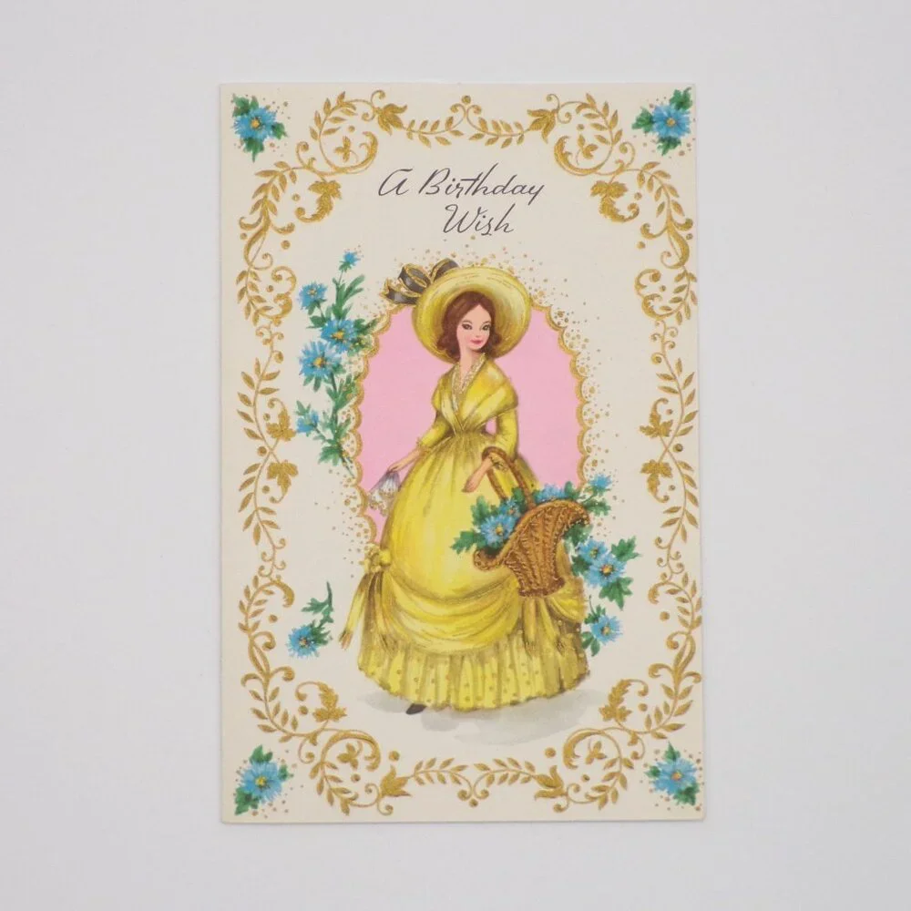 Vintage Birthday Card Southern Belle Wish Ephemera Scrapbooking Journaling 60s